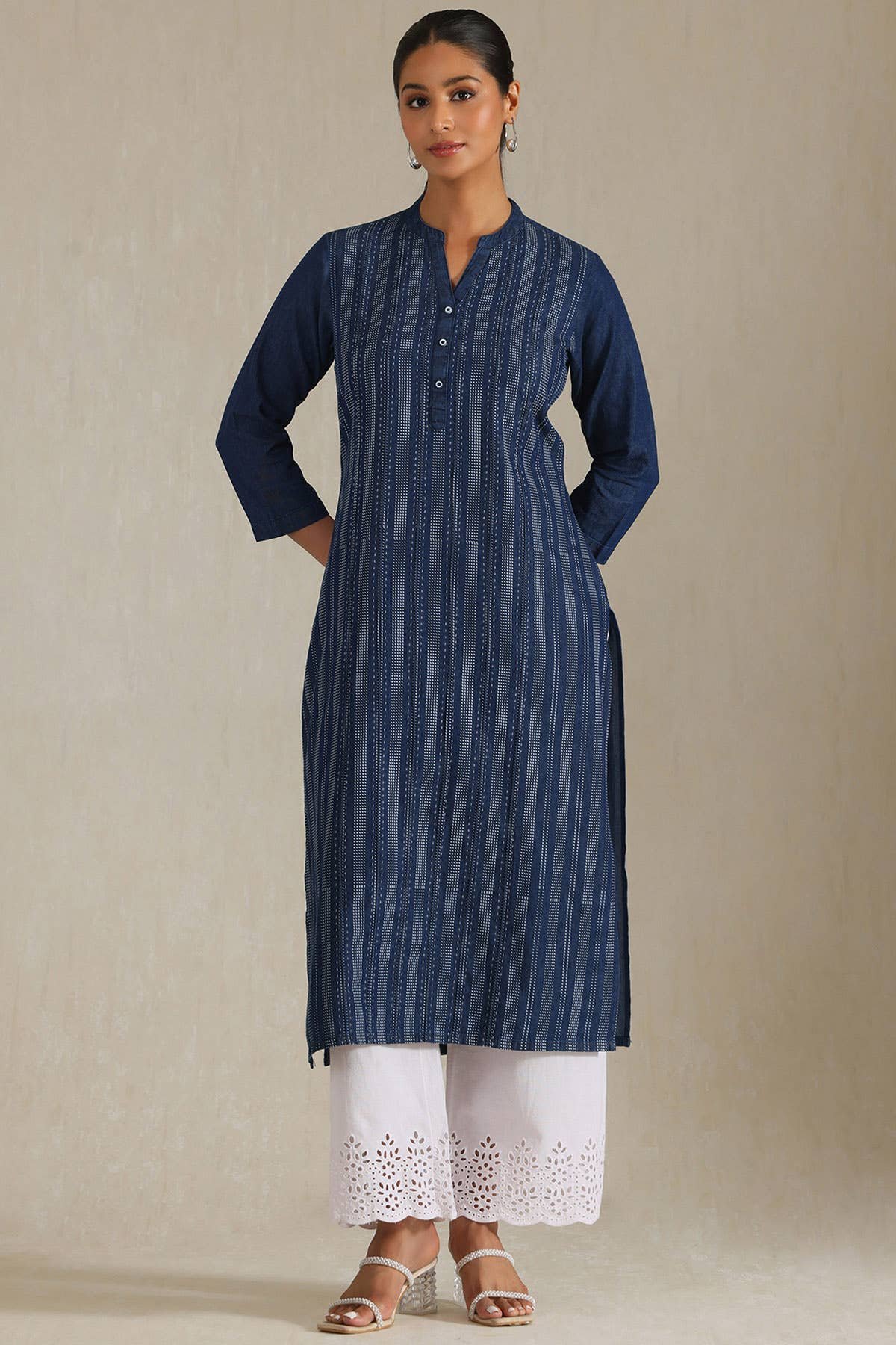 Indigo Denim Dots Kurta With Thread Work - Image 5