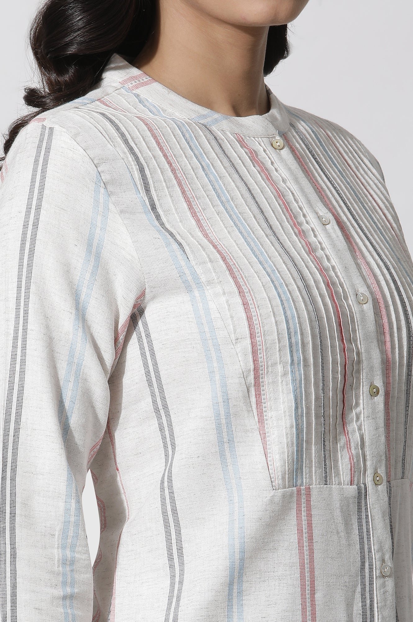 White Stripe Printed Pintuck Tunic And Pants Co-Ord Set - Image 4