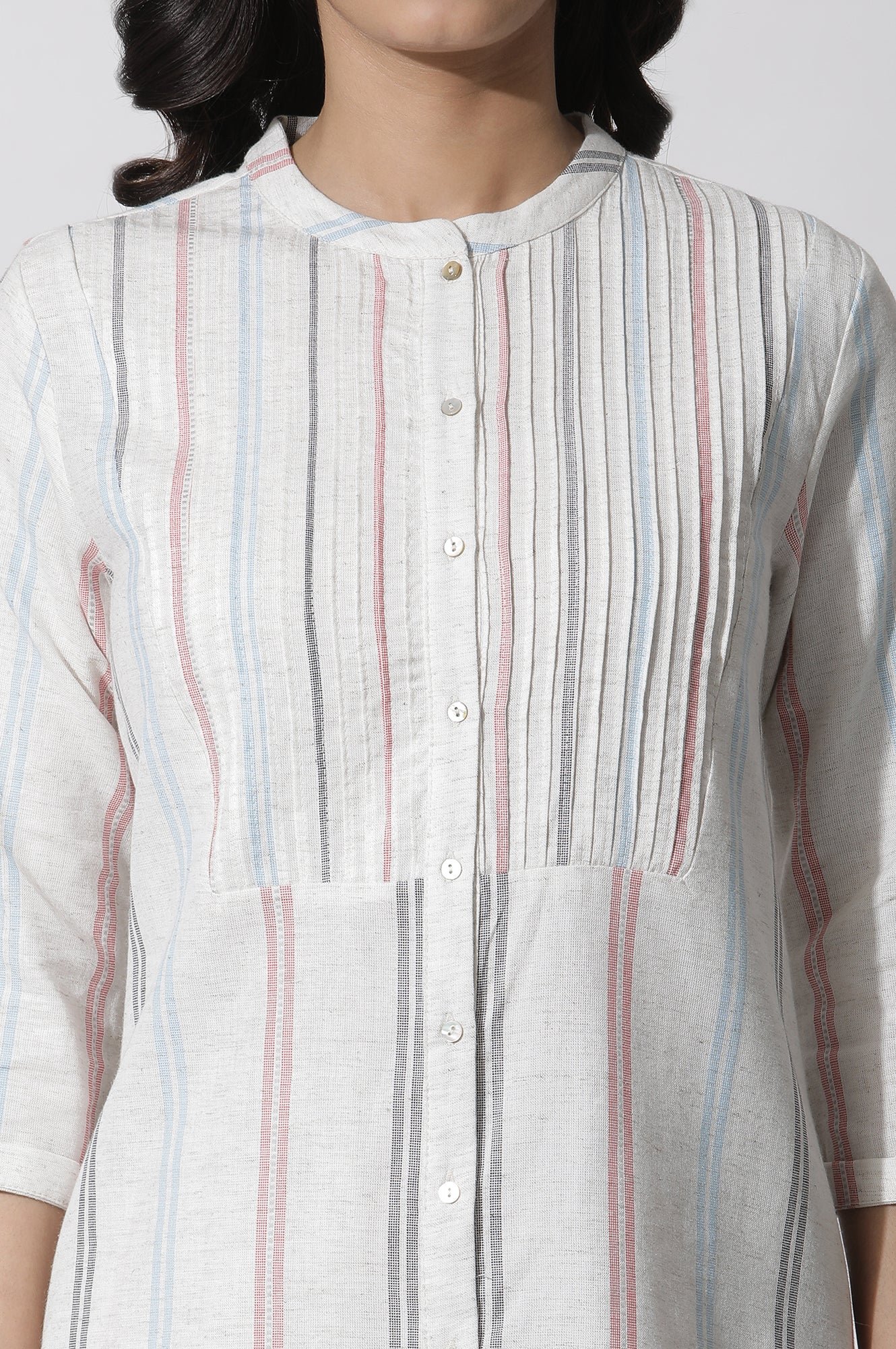 White Stripe Printed Pintuck Tunic And Pants Co-Ord Set - Image 5