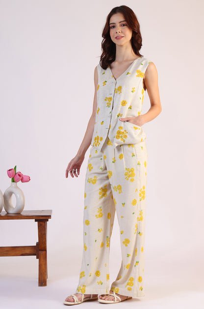 Floral Printed Rayon Top & Parallel Pant Co-Ord Set