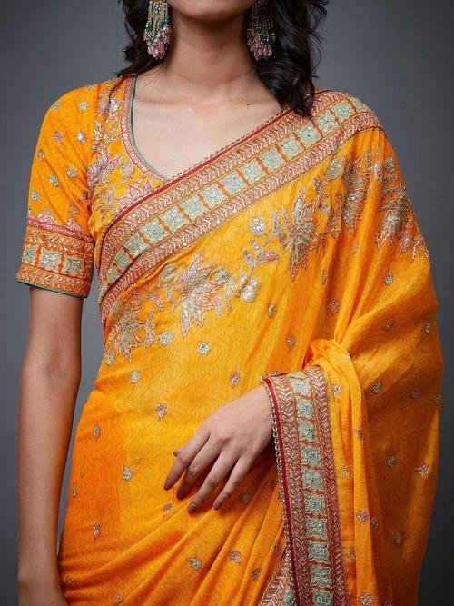 Mango & Multi Waterfall Saree - Image 3