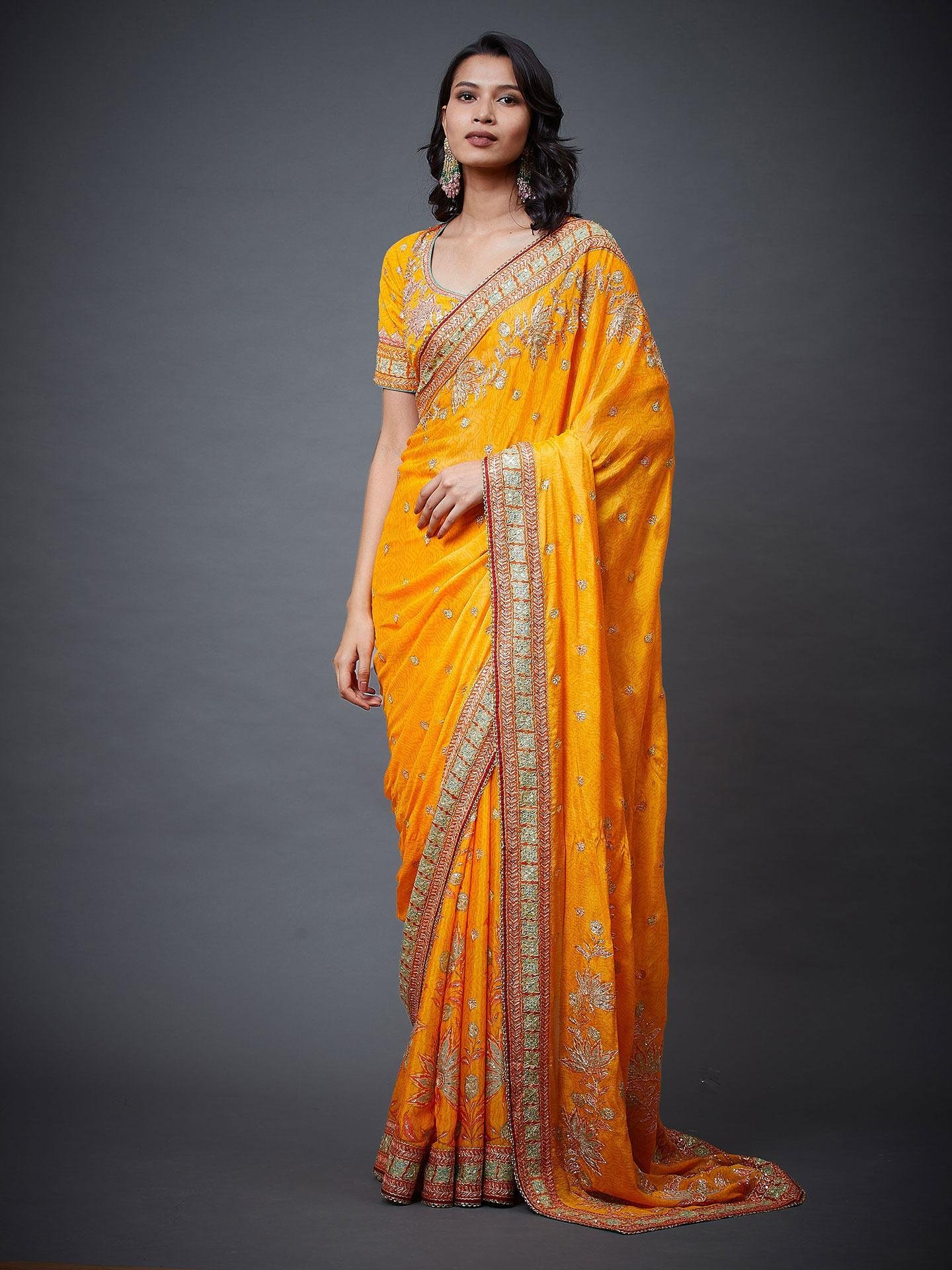 Mango & Multi Waterfall Saree